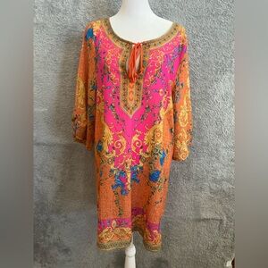 Zara “Zara A-Mei”Paisley Floral Keyhole Drawstring Tie Mini Dress Tunic